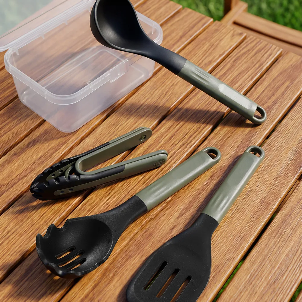 Cross-border new product outdoor foldable portable silicone cookware set mini spoon leak shovel powder grab clip 4-piece set