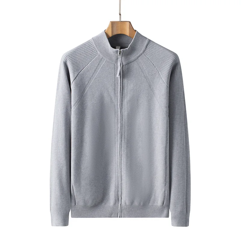 

1519Высококачественный повседневный вязаный зимний облегающий свитер на молнии, мужской кардиган с полуводолазкой, куртка на заказ