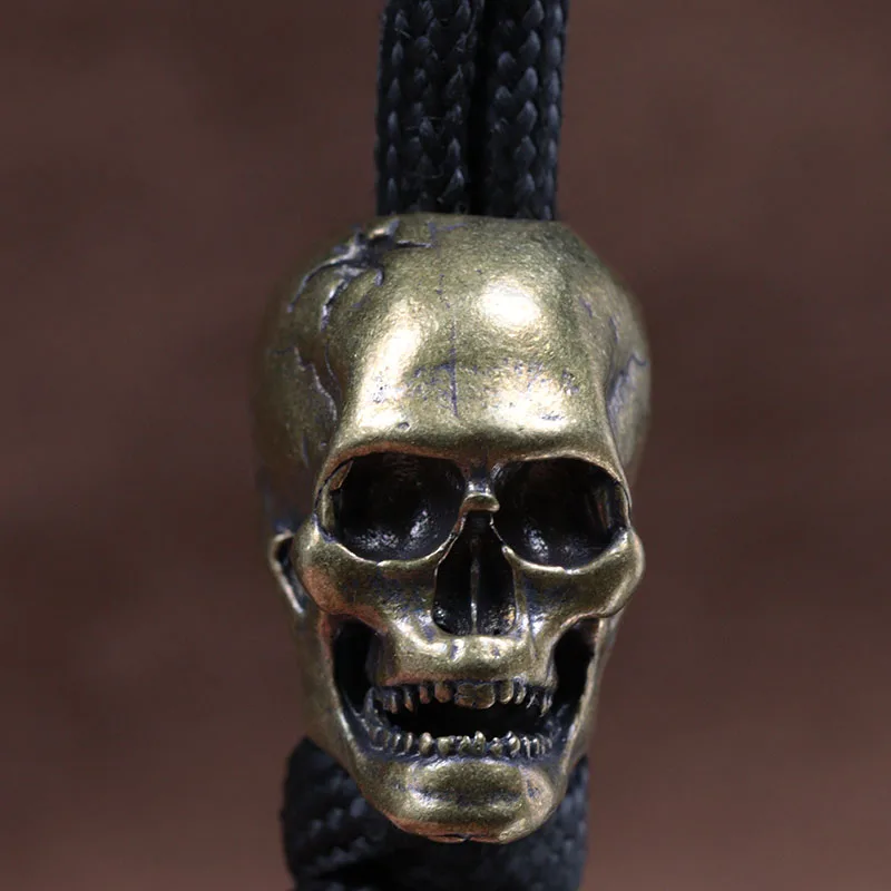 Bullet Hole Skull Skeleton Knife Bead Lanyard Pendant Brass Punk Horror Ghost Head Figurines EDC DIY Paracord Bracelet Accessory - view 2