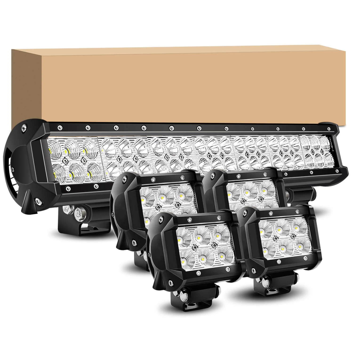 

20Inch Spot Flood Combo Led Light Bar and 4PCS 4Inch LED Pods Fog Lights for Jeep Wrangler Boat Truck Tractor Trailer Off-Road