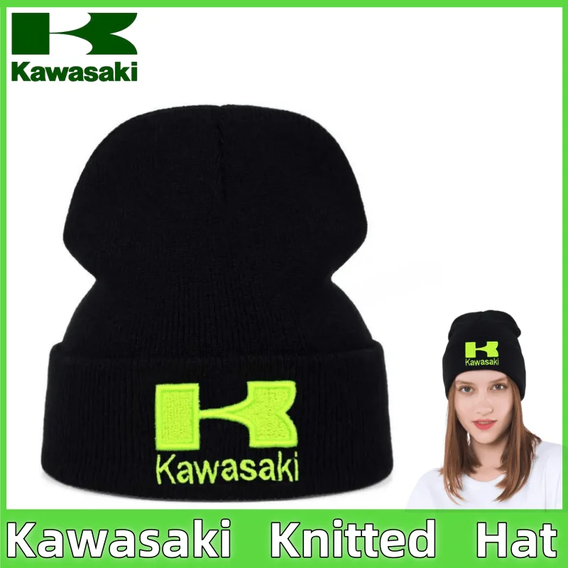 Kawasaki racing hat fashionable embroidered knitted hat men's and women's autumn and winter cold resistant hat outdoor warm hat