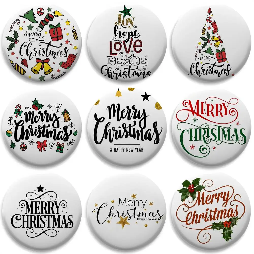 

Merry Christmas Text Tree Badges Round Exquisite Badge Brooches Creative Pins For Clothes Hat Backpack Gift Accessories