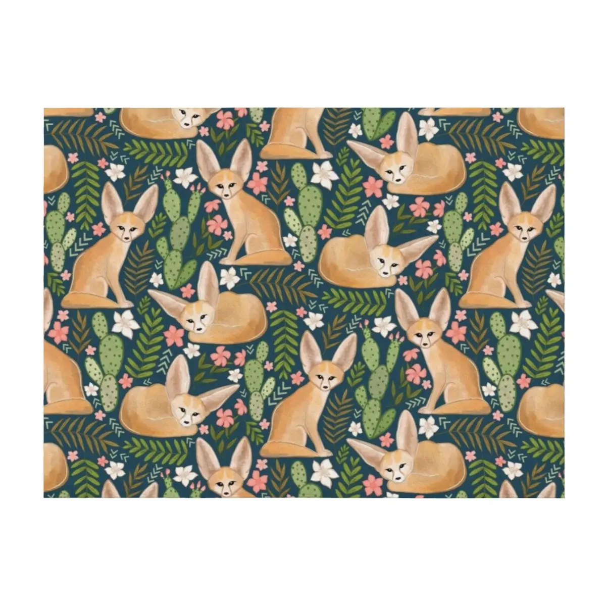 

Fantastic Fennec Foxes on Navy Throw Blanket Flannel For Decorative Sofa Polar Stuffeds Blankets