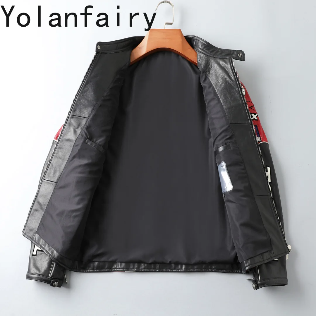 YOLANFARIY Mens Leather Jacket Real Goat Skin Spring Autumn Coats Clothing Motorcycle Jackets Short Style Мужская Куртка 2024