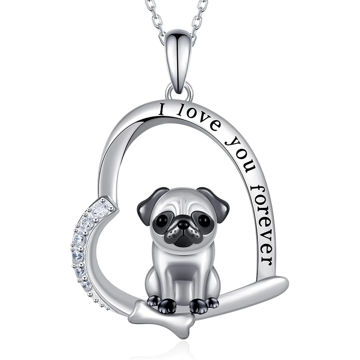 Creative Cute Heart-shape Pug Pendant Necklace for Women Exquisite Dog Accessories Unique Birthday Jewelry Gift for Dog Lovers