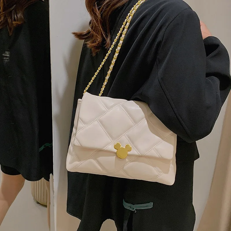 Disney Mickey Mouse Shoulder Bag Large Capacity Underarm Purse Women Fashion PU Leather Handbag for College Girls Daily Use