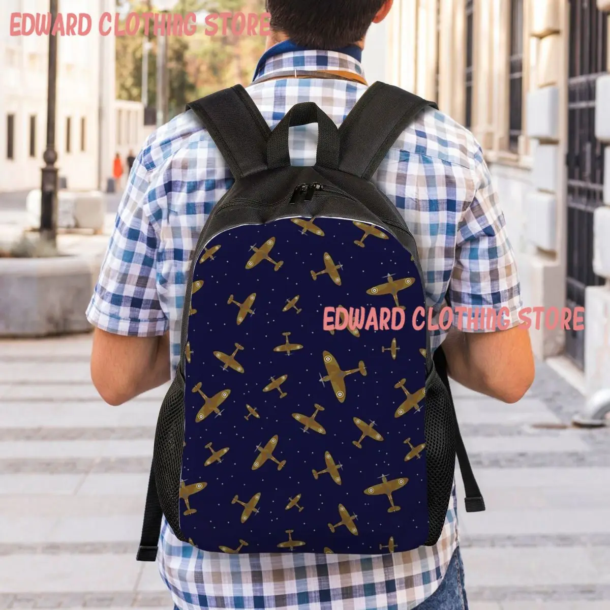 Spitfire War Planes In Flight On Blue Backpack Student Boys Girls BookBag School Bag Laptop Shoulder Bags