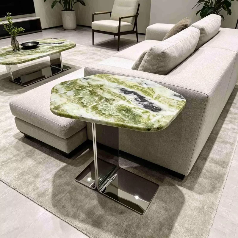 Irregular Marble Side Table Free Form Stone End Table for Home Villa