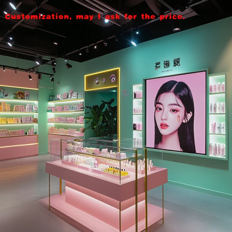 

Изготовленный на заказ деревянный магазин, косметические розничные полки, стеклянная витрина, магазин косметики, подставка для косметики