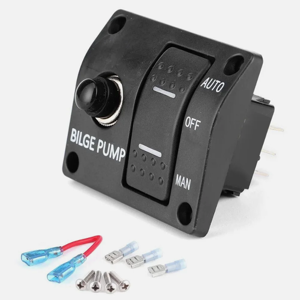 3‑Way Marine Manual Bilge Control Panel Button Switch Bilge Pumps Switches Panel With LED Indicator Built‑In 15A Circuit Breaker