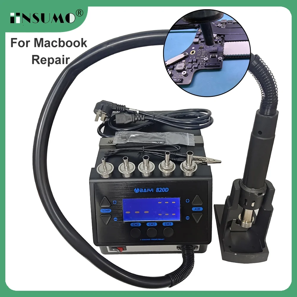 BAIYI 820D Air Gun Portable Intelligent Digital Display Hot Air Gun for Macbook Phone Motherboard PCB Soldering Repair Tool