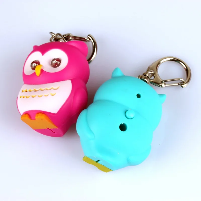 New LED Owl Keychain Cute Bag Pendant Cartoon Key Ring Handbag Car Keys Chain Mens Sound And Light Design Women Men Gift