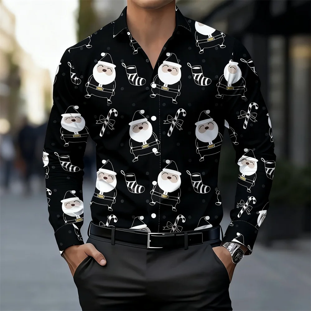 Christmas Long Sleeve Shirt Lapel Men's Button up Shirt Autumn Christmas Snowman 3D Print Long Sleevemen's Holiday Party Tops