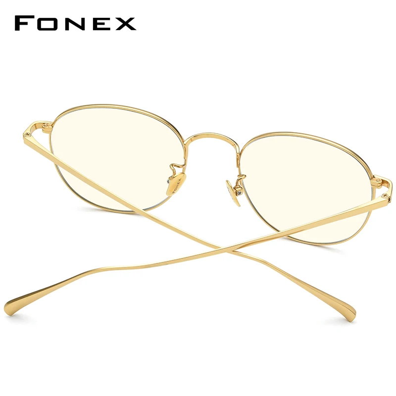 FONEX Pure Titanium Anti Blue Light Blocking Glasses for Women Retro Oval Eyeglasses Men Vintage Eyewear 30015