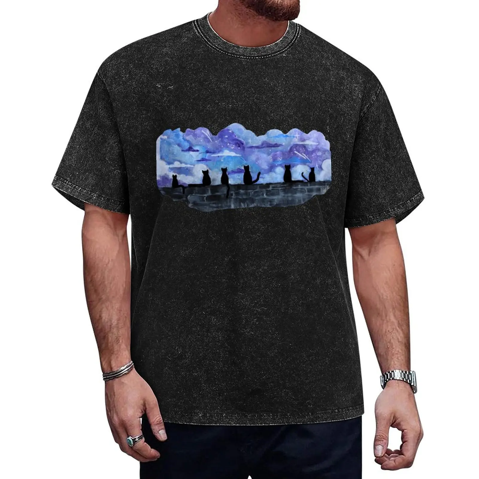 

Cats sitting on a wall with a galaxy behind them T-Shirt funny costumes rapper graphic tees plain white t shirts men