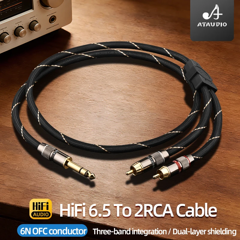 HiFi 6.5mm TRS to 2RCA Audio Connection Cable for Amplifier Mixing Desk 6N OFC 6.5 TRS Jack to RCA Male Plug Cord