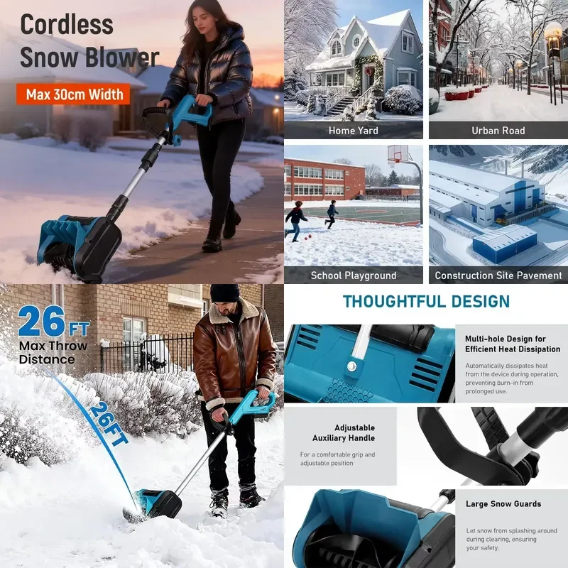 21V Electric Snow Blower Cordless Battery Powered Foldable Snow Shovel Clearing Tool for Driveway Sidewalk - Snow Remover