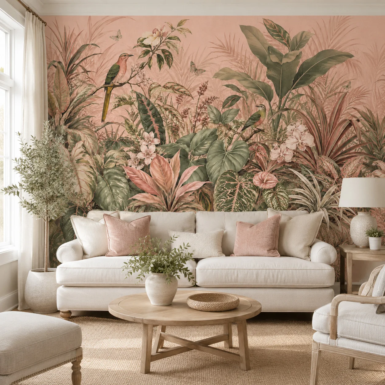Customized tropical plant wallpaper mural, green jungle bird leaves, retro natural bedroom, living room, non self-adhesive