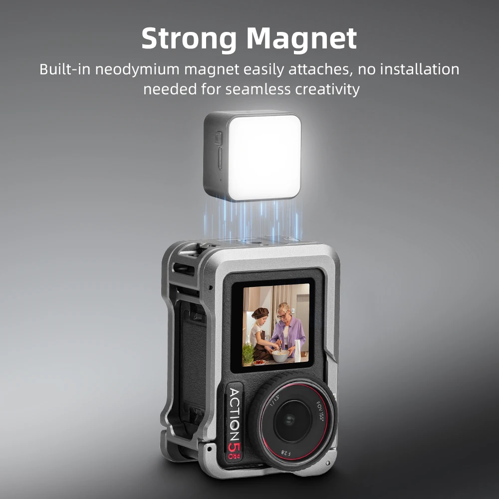 ضوء ملء كاميرا Flymile لـ DJI Pocket 3 مصباح فيديو LED مغناطيسي محمول مع حذاء بارد + 1/4 فتحة لولبية، محول قابل للتوسيع