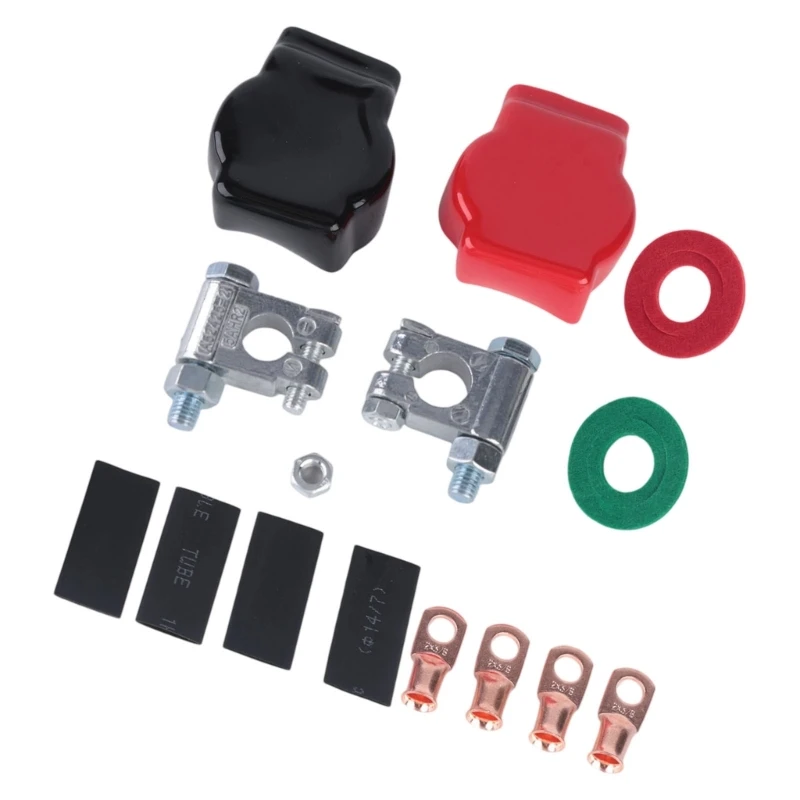 Car Battery Clamp Set, Automotive Battery Terminal Set with Red and Black Covers, Washers and Wire-End Terminals for Positive