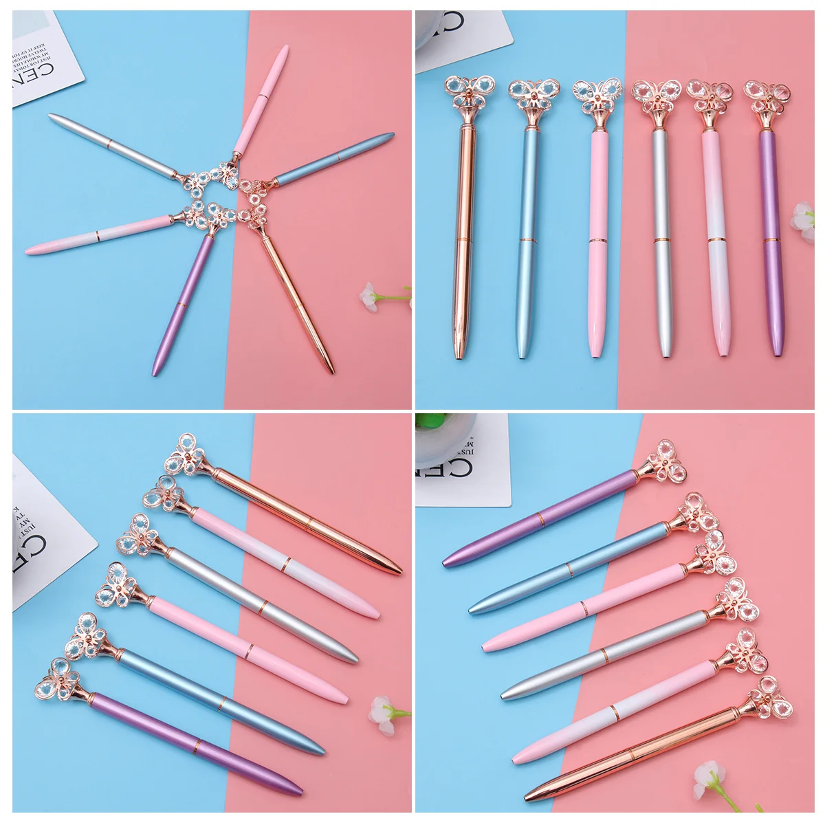 

6 шт., алмазная ручка-бабочка, шариковые ручки, школьные принадлежности, металлические канцелярские принадлежности, ролик, хрустальные письменные принадлежности, учебные пособия, подарки