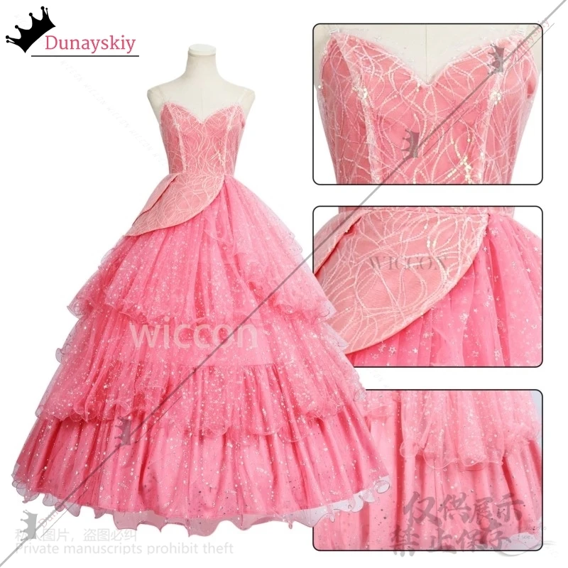 Glinda Wicked คอสเพลย์อะนิเมะภาพยนตร์เครื่องแต่งกาย (XS-3XL) ชุดสีชมพู Lolita กระโปรงวิกผม Halo ต่างหูชุด Roleplay เครื่องแต่งกายฮาโลวีนชุด