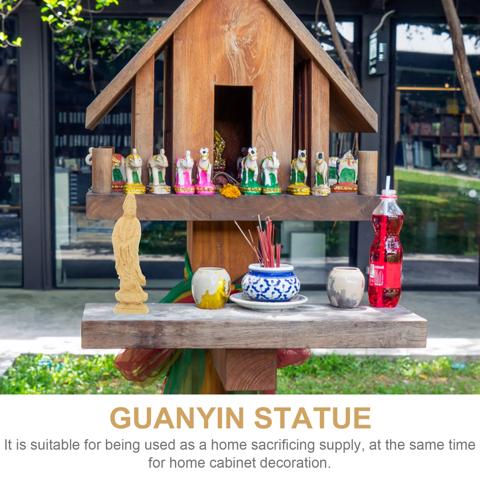 

Wooden Guanyin Statue Sculpture Home Office Decor Smooth Craftsmanship Gift Choice Desktop nament Plants