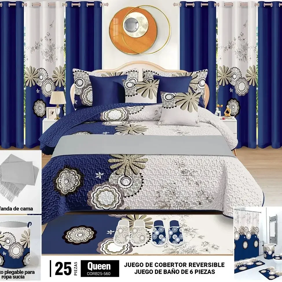 # New Style 26pieces Bedspread Set With Curtains And Pajamas And Bathroom Set King Size Quilts Bedding Set Ready To Ship