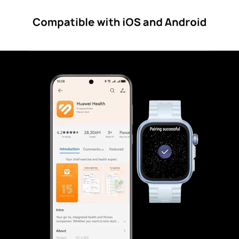 ساعة هواوي فيت 4 برو الذكية، شاشة AMOLED 1.82 بوصة، زجاج الياقوت، ECG، تتبع الحرارة، متوافقة مع iOS وAndroid
