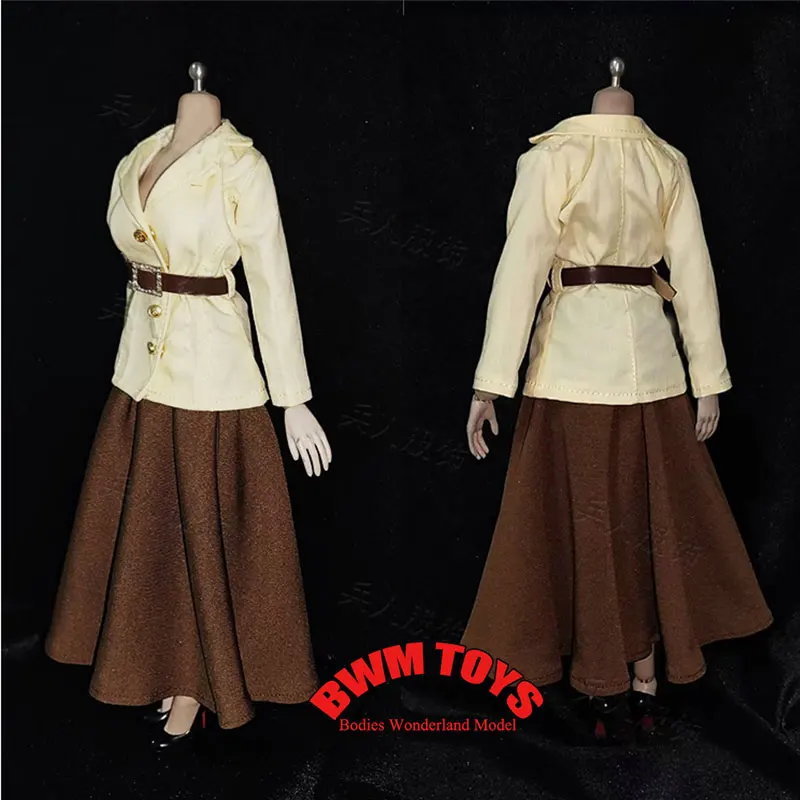 

В наличии 1/6 масштаб Женский солдатский костюм для похудения с v-образным вырезом, пальто с длинными рукавами, юбка, ремень для 12 дюймов Phicen S07, экшн-фигурка куклы