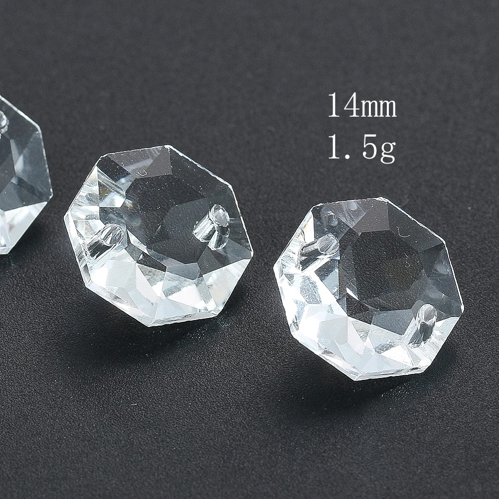 20psc Clear Crystal Octagonal Beads 2 Holes Glass Faceted Prism Light Fixture Part Chandelier Hanging Bead Curtain Making Pillar