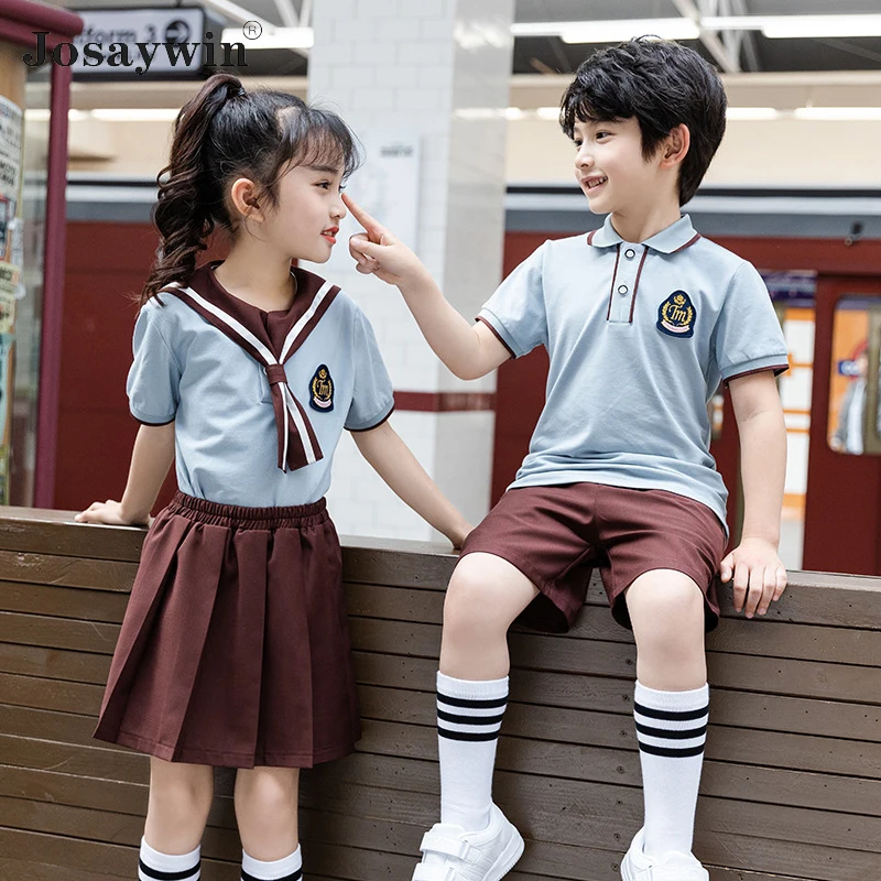 Children Suits Kids Boys Girls 2 Pieces Sets Top+Shorts Skirts Teenager College Style Casual class Class Uniform Kid Clothes Set