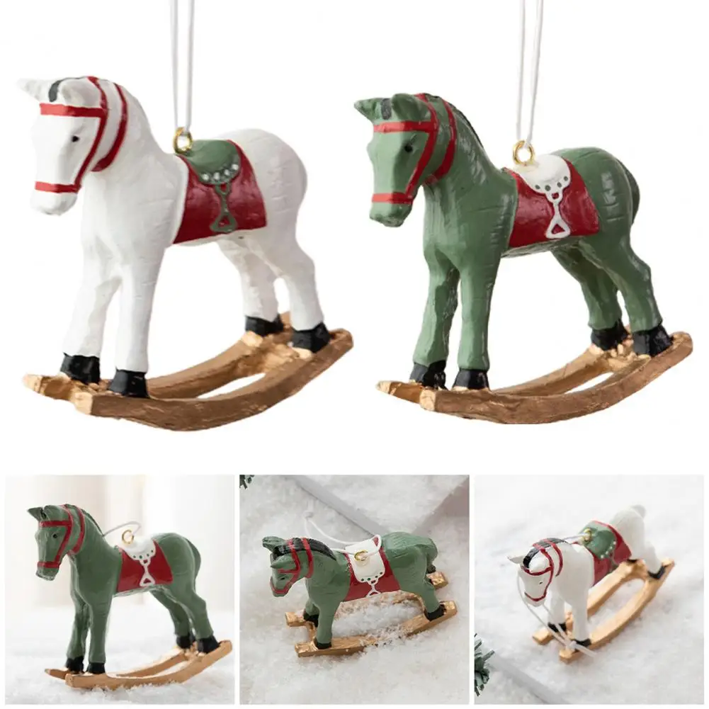 Vintage Christmas Ornaments 3d Cartoon Horse Resin Ornament for Christmas Tree Retro Holiday Decoration New Year for Christmas