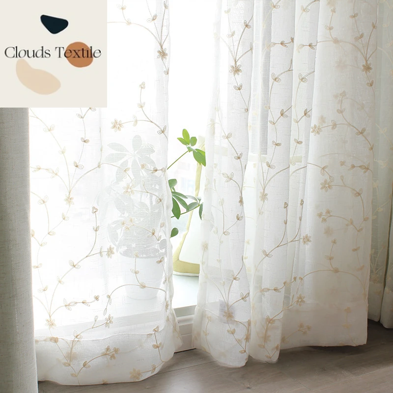 

Fresh and Beautiful Curtains for Living Dining Room Bedroom Cotton and Linen Embroidery Starry Sky White Yarn Embroidery