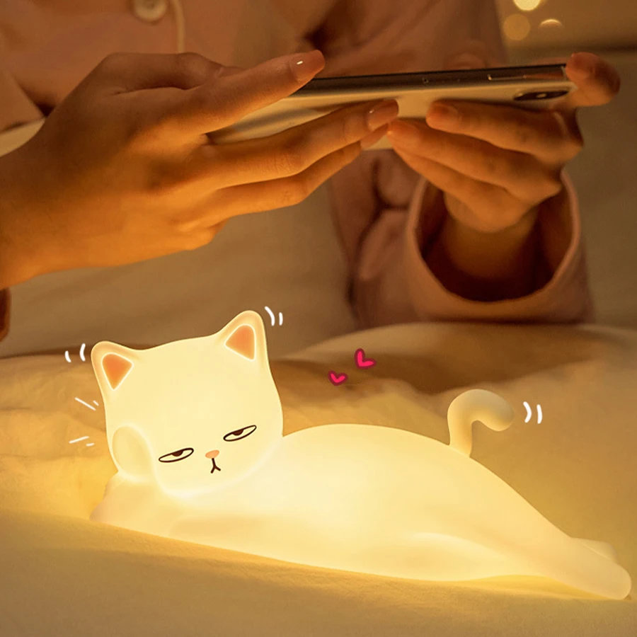 Veilleuse LED Anime Rechargeable pour Enfants, Décoration de Chambre, Lampe de Nuit Chat Mignon, Table de oral et, Lumière d'Humeur, Cadeaux de Vacances