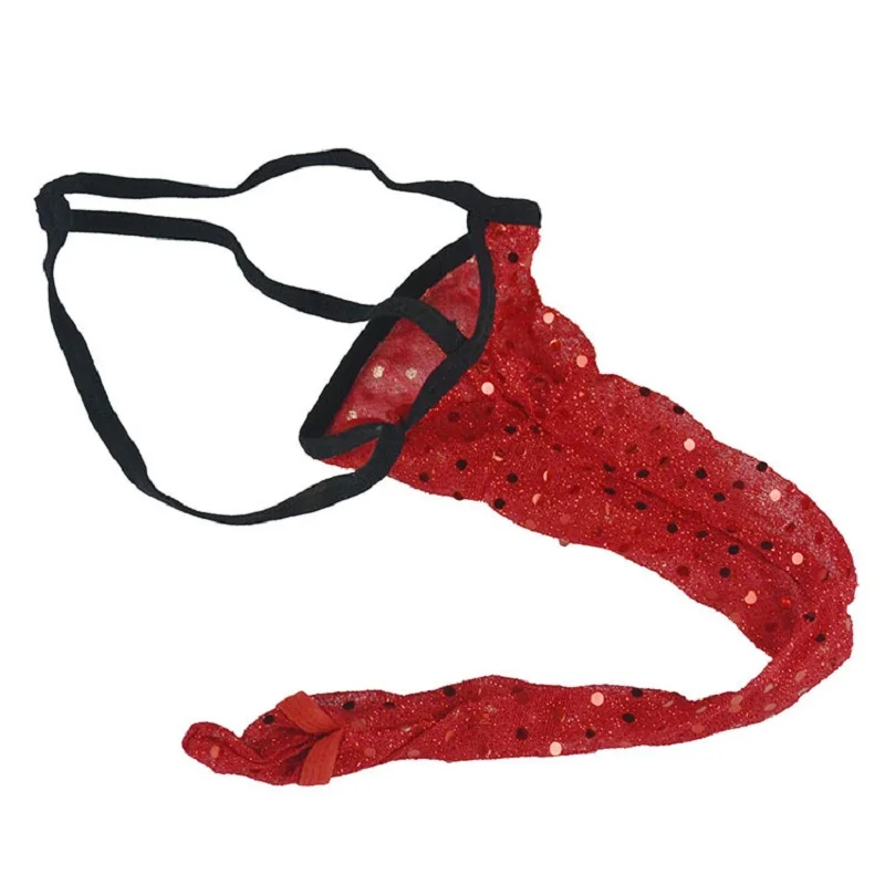 Low Rise Sexy Mens Underwear Thongs Male Gauze Sparkling Sequins Cock Penis Pouch Bag 861