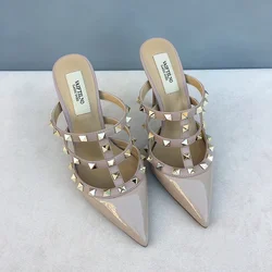 Women's sandals luxury Shoes Woman 2024 trend Ankle Strap Summer Rivets High Heels Brand Slippers Design Pointed Toe Sexy