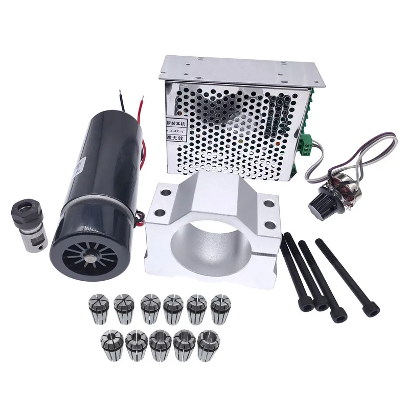 

500W Air cooled Spindle Motor 100V+WK611 Power Supply speed governor ER11-8mm chuck CNC with 52mm Clamps Bracket