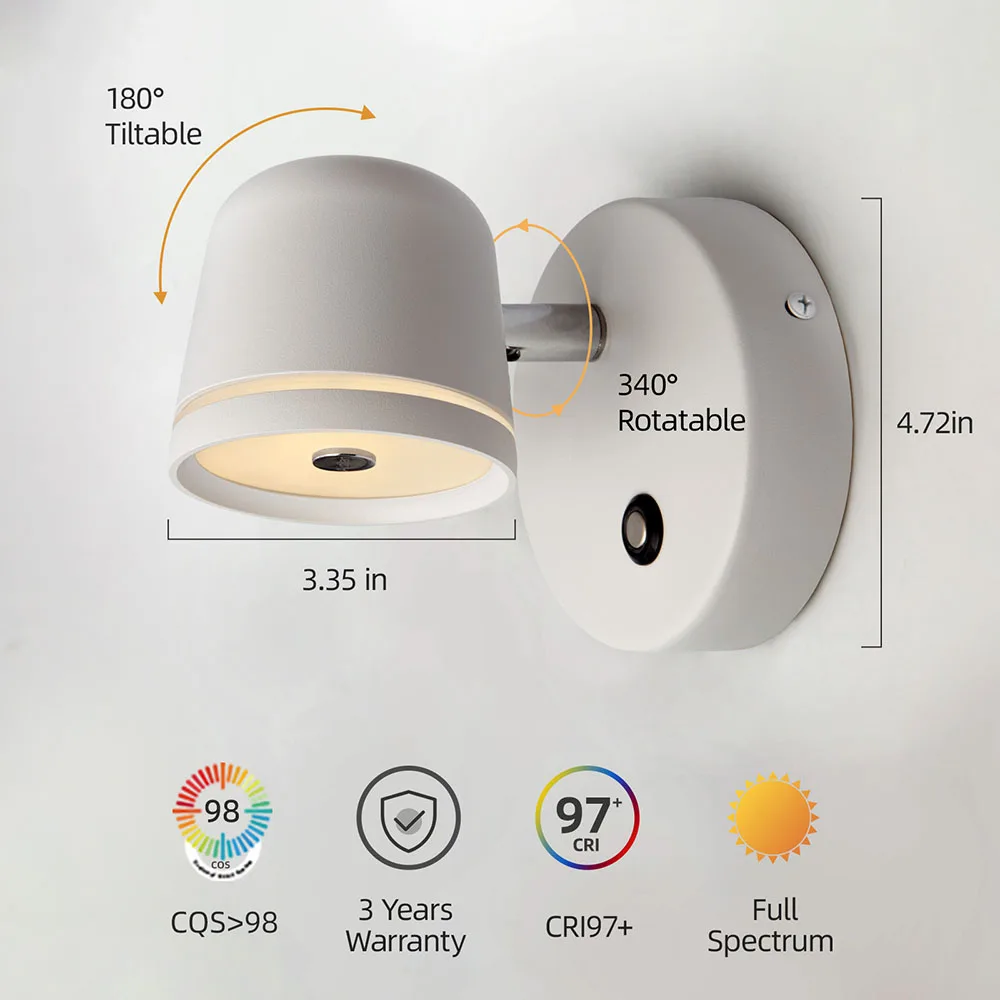 Imagem -03 - Dimmable Led Wall Light com Toque Interruptor Lâmpada Interior 340 ° Rotatable Ajustável Arandela de Parede Interna para Cabeceira