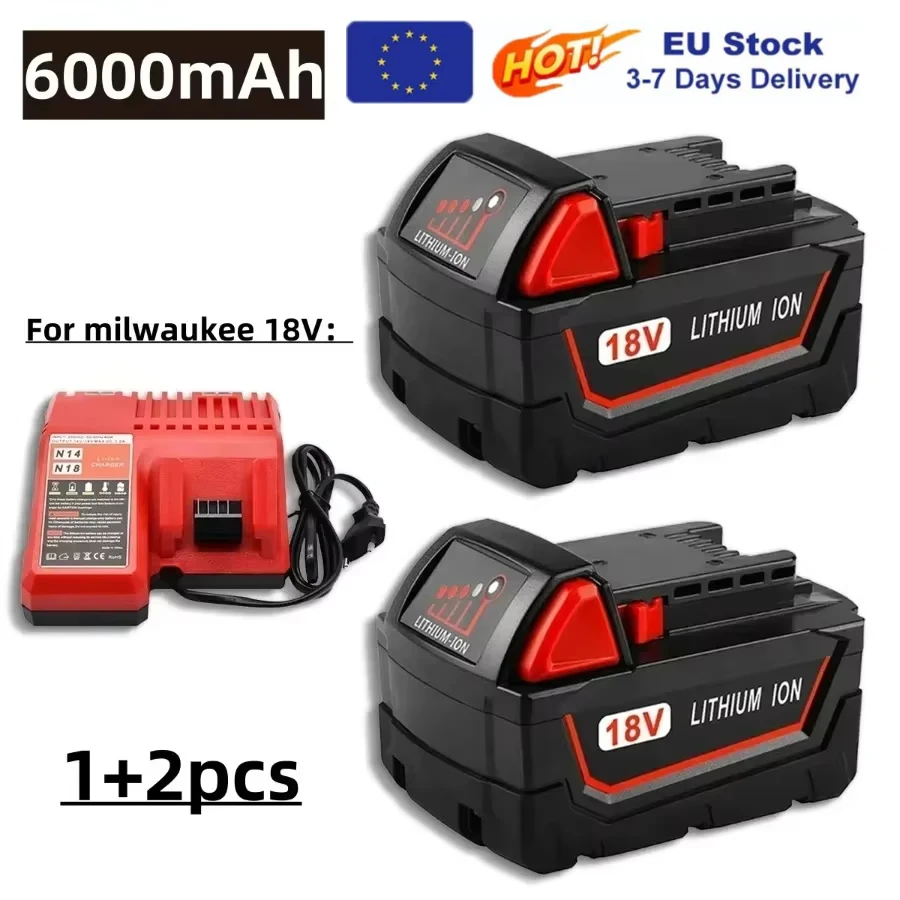 Für Milwaukee M18 Elektrowerkzeug-Akku, Ladegerät, 18 V, 6000 mAh, BR, XC, 18 V, M18B5, 48-11-1860, integrierter 18650-Akku