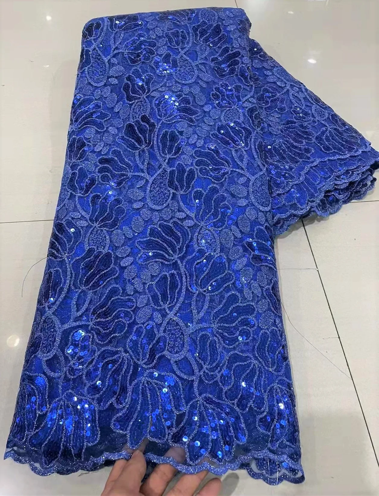 

Royal Blue Nigerian Sequins Lace Fabric 2022 High Quality French Embroidery Tulle Lace Fabric Nigerian Party Lace Fabric LHX33