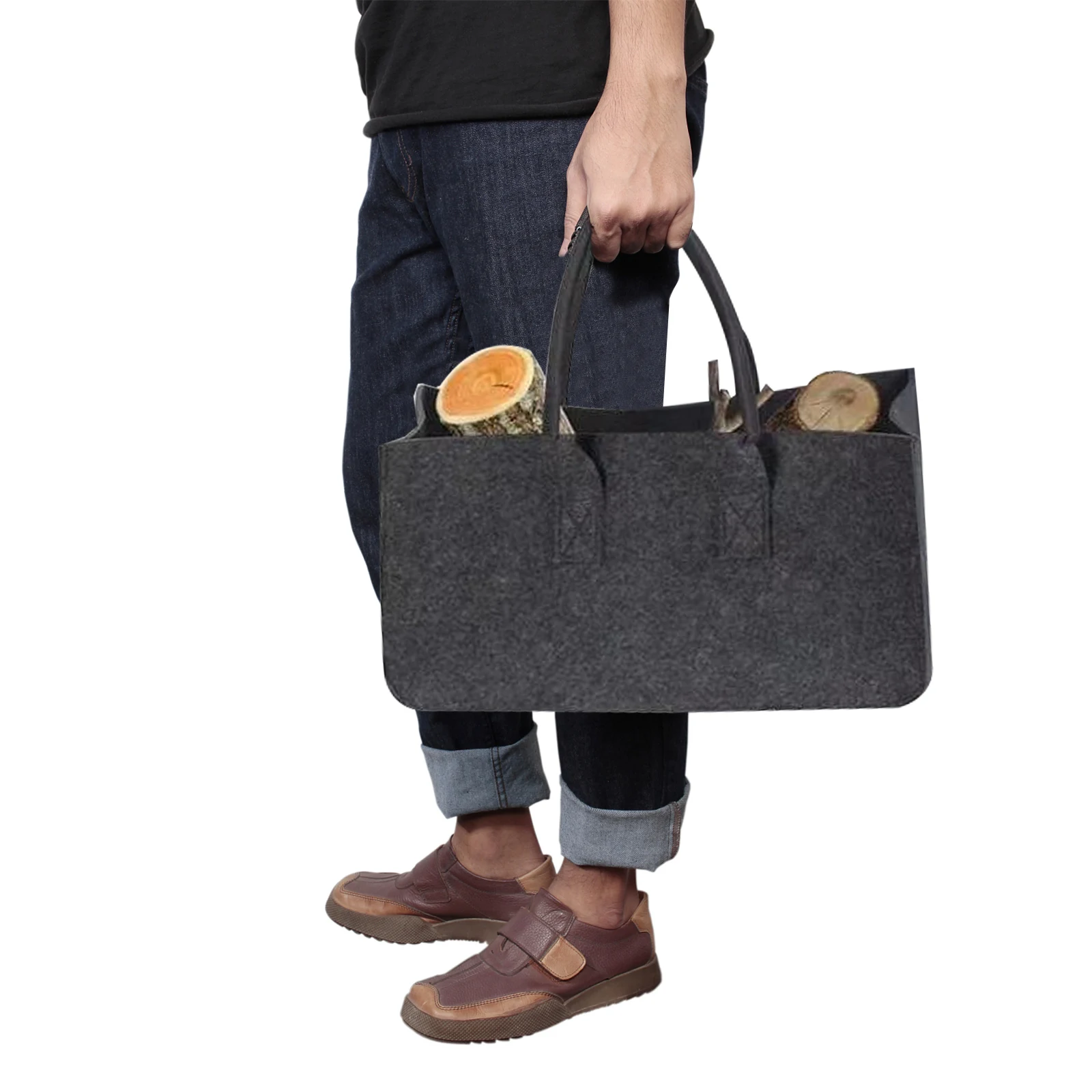 

1 pc Felt Storage Bag Portable Foldable Pouch Lightweight Camping Organizer Firewood Basket Tool Bag for Outdoor Garden