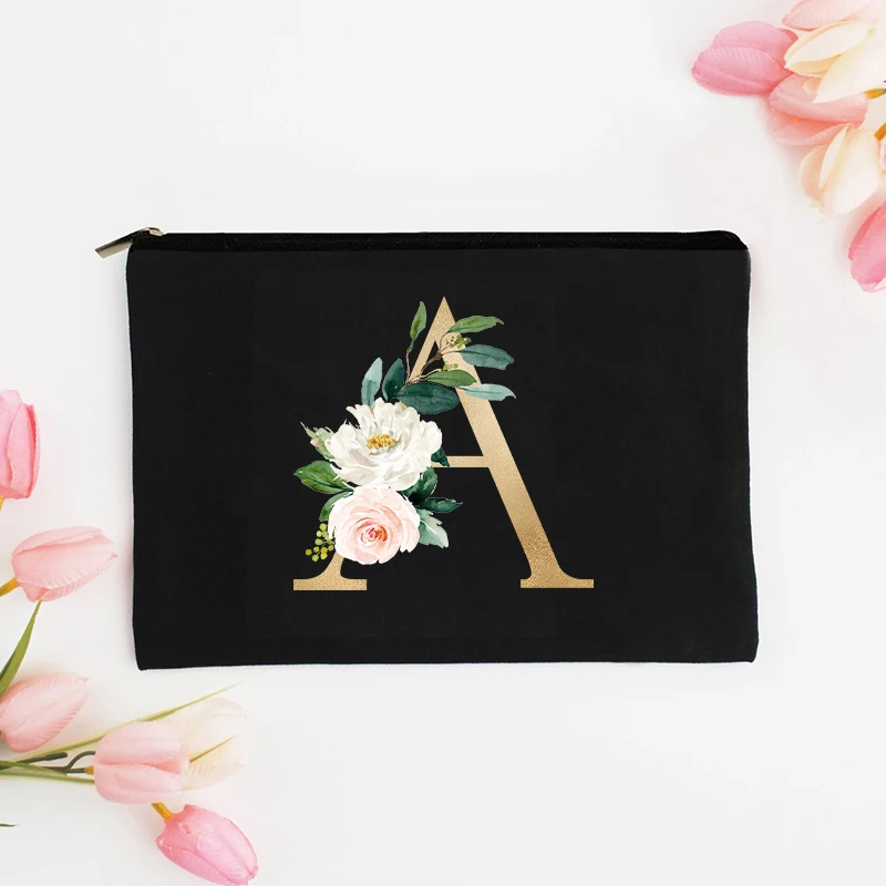 Floral Letter Cosmetic Bag Maquiagem Bag Sacos de maquiagem dama de honra Bachelorette Party Gift Mulheres Zipper Pouch Travel Organizer Case