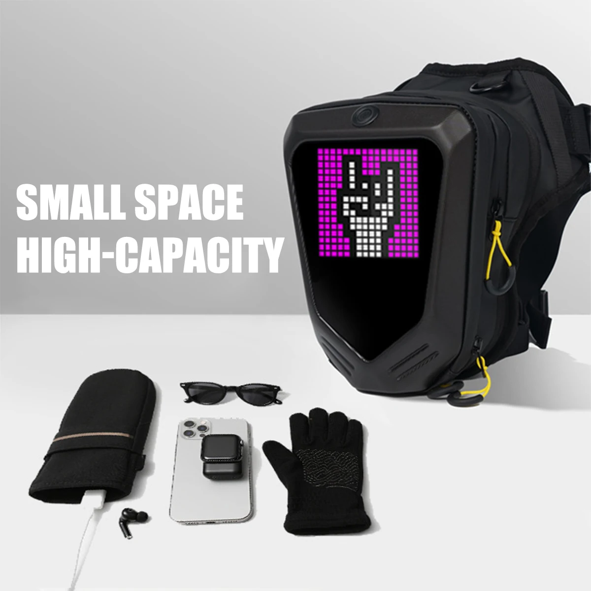 Smart LED Screen Motorcycle Bicycle Leg Bag Locomotive Multifunctional Waterproof Gaiter Crossbody Travel Hiking Bag Universal