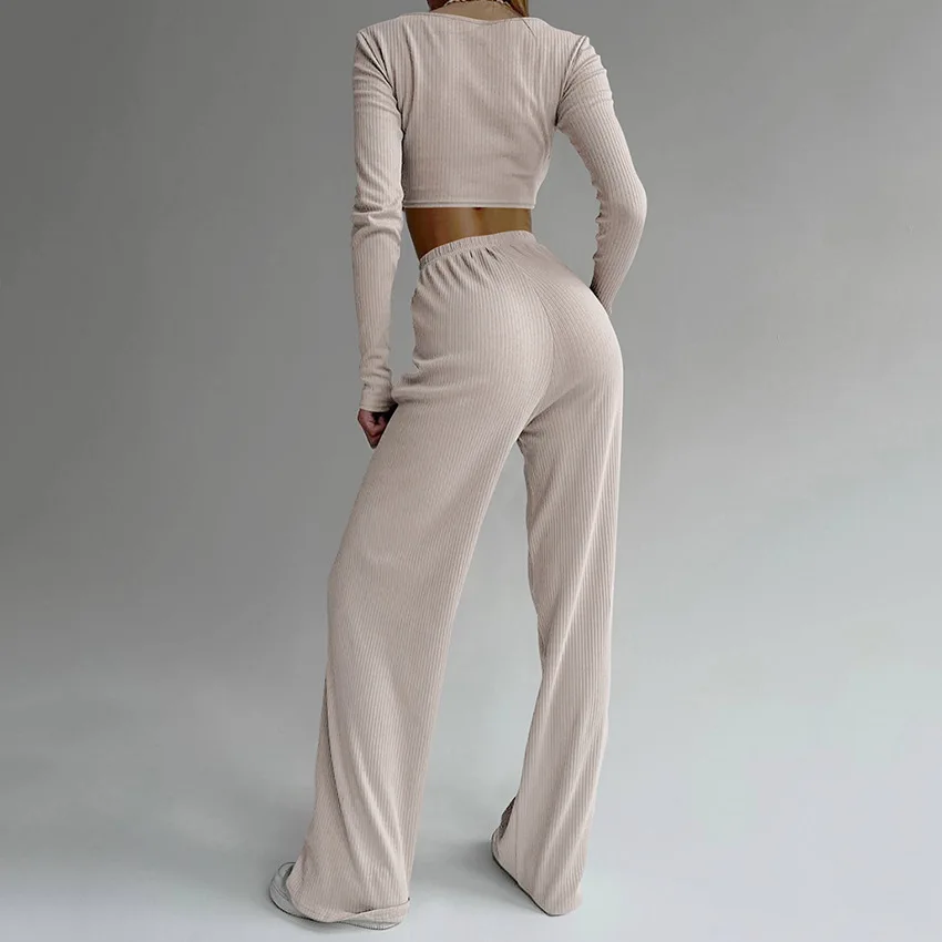 2023 Pajamas Sets 2-piece Long Sleeve Long Pants Knitted Sexy Fashion Outer Loungewear Set Women Sleepwear Clothes for Women