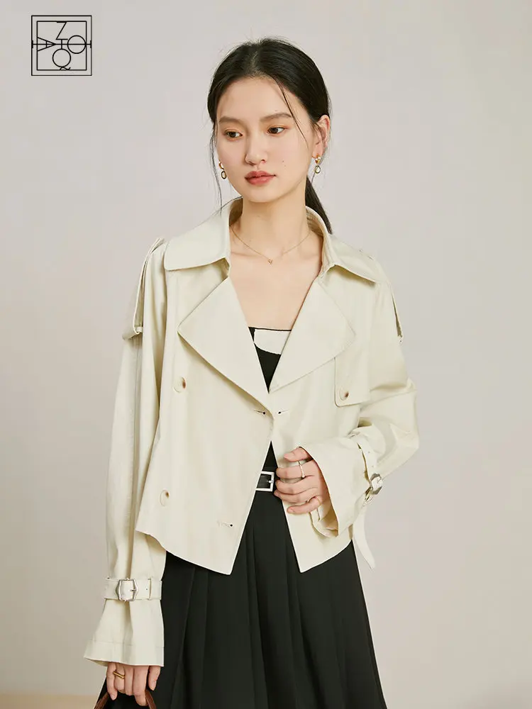 ZIQIAO British Style Trench Coat for Women Spring New High-end Temperament Mid-length Coat Loose Commuter Female Windbreak