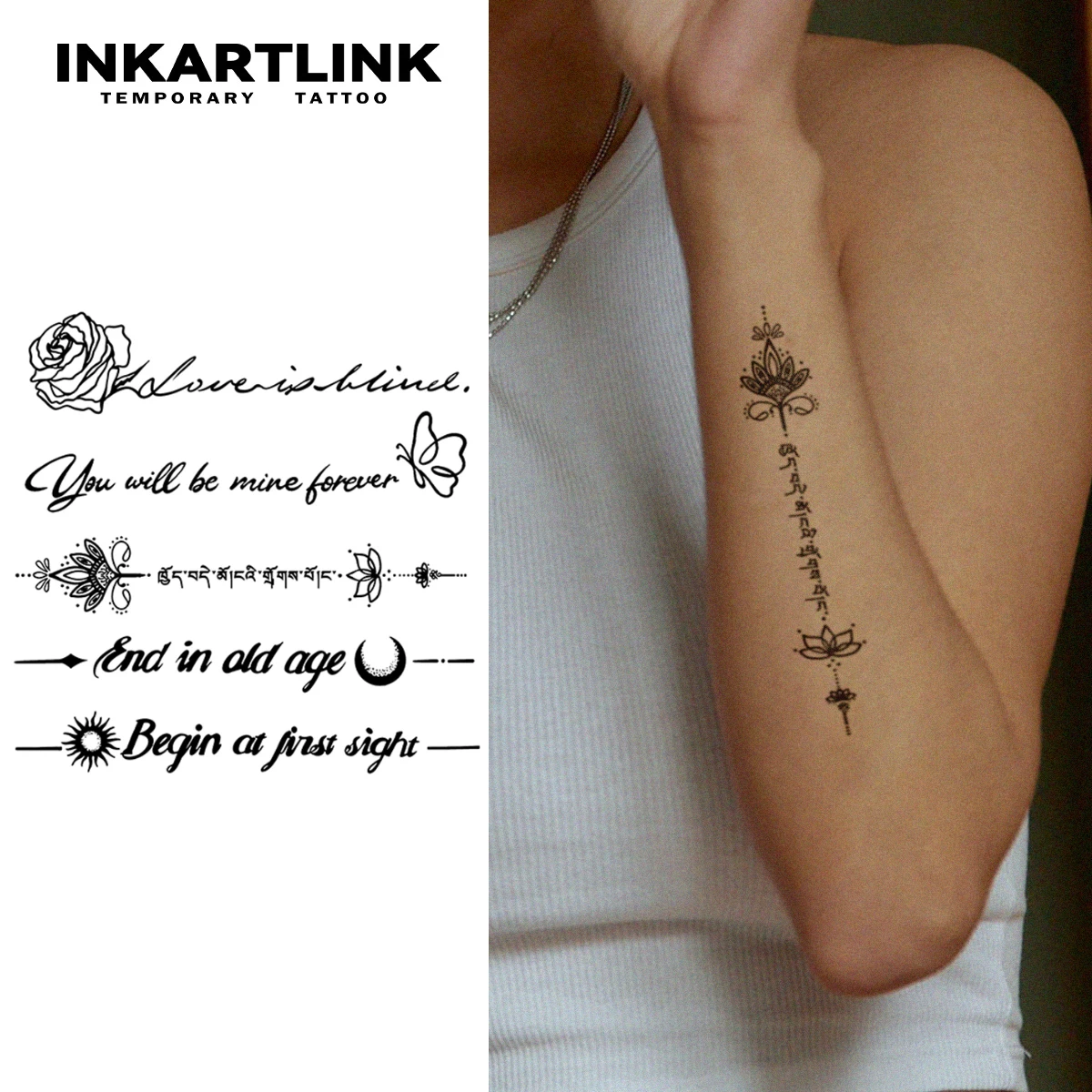 

Наклейка для временной татуировки с пятью английскими фразами, водонепроницаемая волшебная татуировка, поддельная татуировка длиной до 15 дней, полуперманентная татуировка