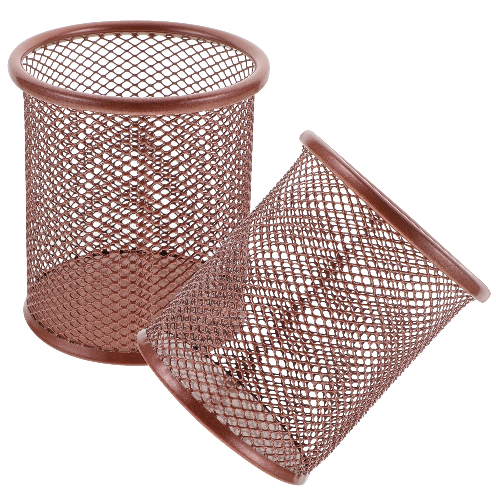 

2 Pcs Pen Holder Desk Organizer Mesh Bucket Storage Stainless Steel Rose Gold Office Supplies School Accessories