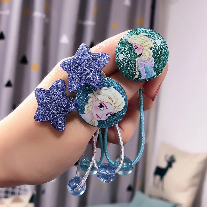 New Disney Anime Frozen Princess Elsa Hairpin Scrunchie BB Clip Set Kids Hair Ornament Temperament Girls Headwear Birthday Gifts