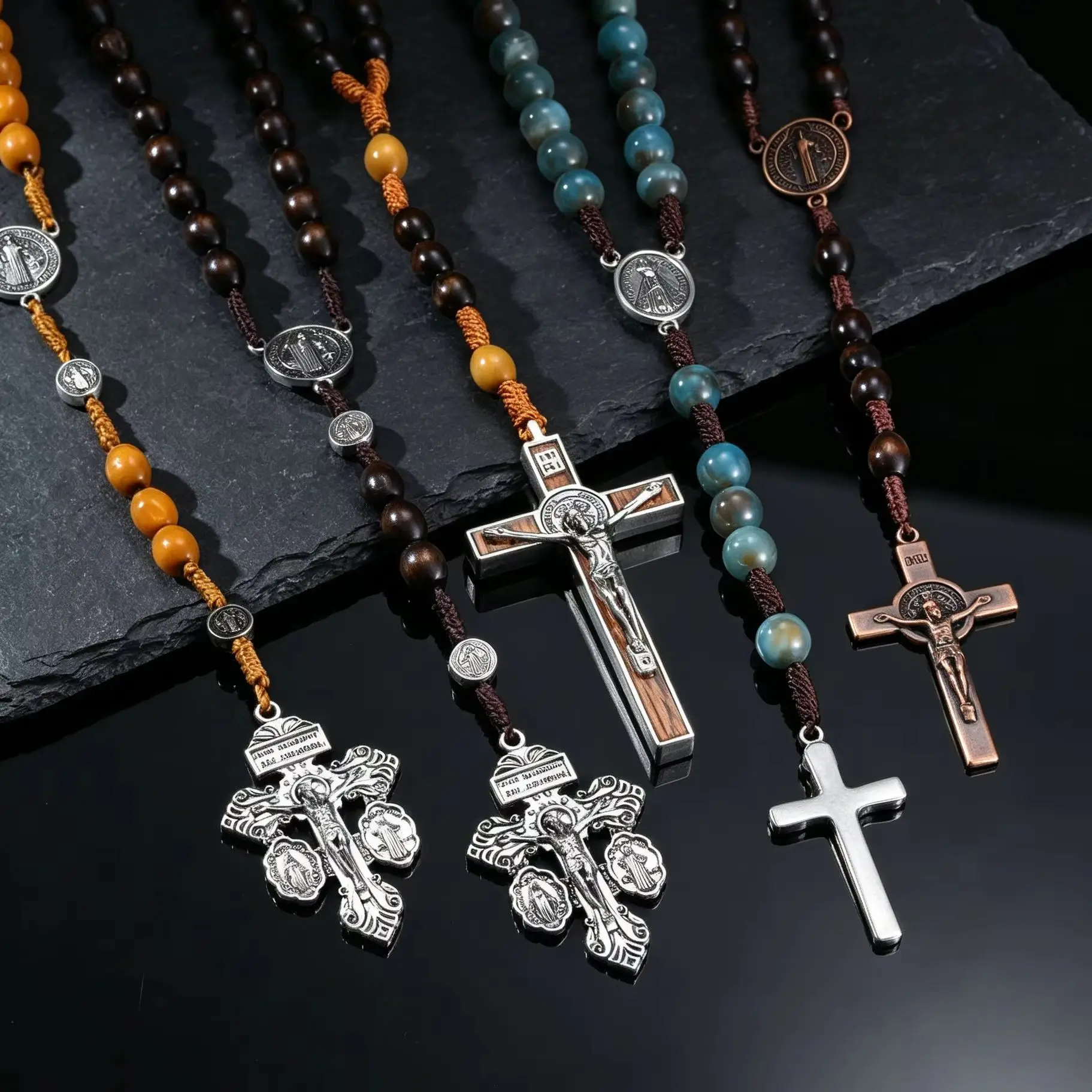 Saint Benedict Rosary Y Necklace for Men,Religious Long Bead Cross Car Pendant Necklace,Religious Orthodox Praying Jewelry